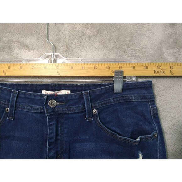 Levis 529 Jeans Womens 32 Blue Denim Curvy Bootcut Stretch Distressed Dark Wash - Picture 3 of 11